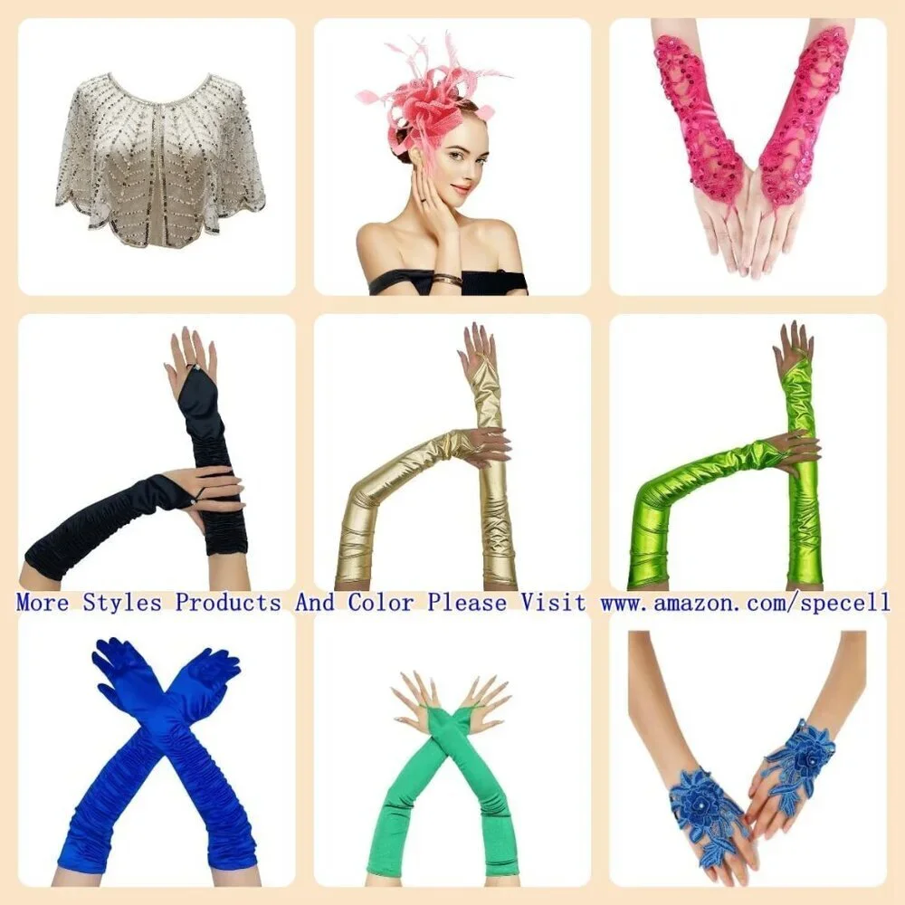 Women's A-Purple Sequins Beads Fingerless Satin Gloves Party Prom Accessories